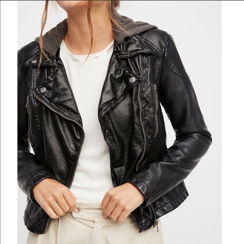 Free People Vegan Leather Hooded Jacket